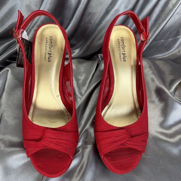 Comfort Plus Predictions Women’s 9  Wedge Slingback Sandals Red Summer Heels NEW - Picture 13 of 14